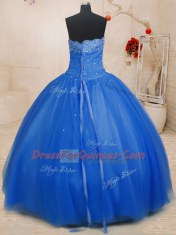Simple Strapless Sleeveless Tulle Ball Gown Prom Dress Beading Lace Up