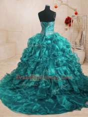 Teal Sweetheart Neckline Beading and Ruffles 15 Quinceanera Dress Sleeveless Lace Up