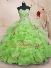 Nice Organza Sleeveless With Train 15 Quinceanera Dress Brush Train and Beading and Ruffles