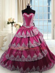 Sleeveless Court Train Beading and Appliques and Ruffled Layers Lace Up Quince Ball Gowns