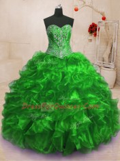 Discount With Train Quince Ball Gowns Organza Sweep Train Sleeveless Beading and Ruffles