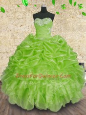 Ball Gowns Beading and Appliques and Ruffles and Ruching Quinceanera Gown Lace Up Organza Sleeveless Floor Length