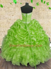 Ball Gowns Beading and Appliques and Ruffles and Ruching Quinceanera Gown Lace Up Organza Sleeveless Floor Length