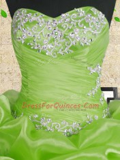 Ball Gowns Beading and Appliques and Ruffles and Ruching Quinceanera Gown Lace Up Organza Sleeveless Floor Length
