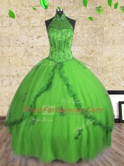 New Arrival Halter Top Sleeveless Lace Up Sweet 16 Dress Tulle