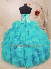 Custom Design Floor Length Aqua Blue Ball Gown Prom Dress Sweetheart Sleeveless Lace Up