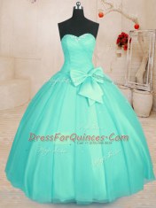 Flare Aqua Blue Sleeveless Beading and Bowknot Floor Length Quinceanera Dresses