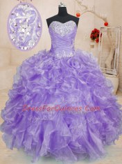 Lavender Lace Up Sweetheart Beading and Ruffles 15 Quinceanera Dress Organza Sleeveless