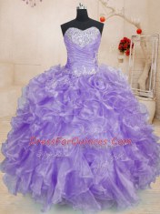 Lavender Lace Up Sweetheart Beading and Ruffles 15 Quinceanera Dress Organza Sleeveless