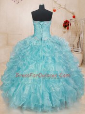 Dramatic Blue Ball Gowns Beading and Ruffles Sweet 16 Dress Lace Up Organza Sleeveless Floor Length