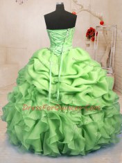 Yellow Green Organza Lace Up Sweetheart Sleeveless Floor Length Sweet 16 Quinceanera Dress Beading and Ruffles and Pick Ups