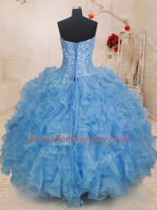 Graceful Blue Lace Up Vestidos de Quinceanera Beading and Ruffles Sleeveless Floor Length