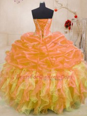 Custom Design Multi-color Sweetheart Lace Up Beading and Ruffles Sweet 16 Quinceanera Dress Sleeveless