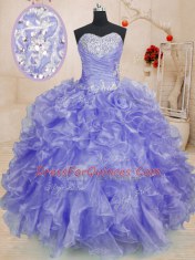Exceptional Sweetheart Long Sleeves Organza 15th Birthday Dress Beading and Ruffles Lace Up
