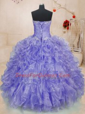Exceptional Sweetheart Long Sleeves Organza 15th Birthday Dress Beading and Ruffles Lace Up