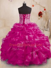 Noble Fuchsia Sleeveless Floor Length Beading and Ruffles Lace Up Sweet 16 Dress