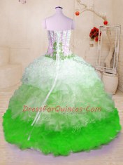 Multi-color Ball Gowns Beading and Appliques and Ruffles Vestidos de Quinceanera Lace Up Organza Sleeveless With Train