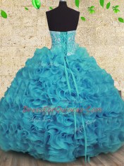 Aqua Blue Sleeveless Organza Lace Up Sweet 16 Dresses for Military Ball and Sweet 16 and Quinceanera
