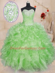 Lace Up Vestidos de Quinceanera Beading and Ruffles Sleeveless Floor Length