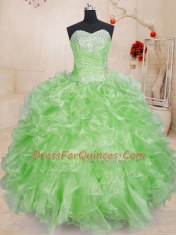 Lace Up Vestidos de Quinceanera Beading and Ruffles Sleeveless Floor Length