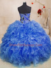 Blue Sweetheart Zipper Beading and Appliques and Ruffles Quinceanera Gowns Sleeveless