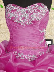 Modest Fuchsia Lace Up Sweetheart Beading and Appliques and Ruffles and Ruching Quinceanera Gown Organza Sleeveless