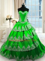 Amazing Ball Gowns Sweetheart Sleeveless Taffeta With Train Court Train Lace Up Beading and Appliques and Ruffled Layers Sweet 16 Dresses