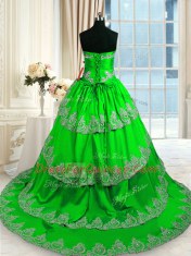 Amazing Ball Gowns Sweetheart Sleeveless Taffeta With Train Court Train Lace Up Beading and Appliques and Ruffled Layers Sweet 16 Dresses
