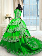 Amazing Ball Gowns Sweetheart Sleeveless Taffeta With Train Court Train Lace Up Beading and Appliques and Ruffled Layers Sweet 16 Dresses