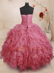 Strapless Sleeveless Lace Up Sweet 16 Dresses Pink Organza