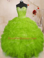 Flare Sweetheart Sleeveless Organza Vestidos de Quinceanera Beading and Ruffles Lace Up