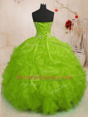 Flare Sweetheart Sleeveless Organza Vestidos de Quinceanera Beading and Ruffles Lace Up