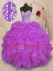 Ball Gowns Vestidos de Quinceanera Purple Sweetheart Organza Sleeveless Floor Length Lace Up