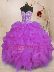 Ball Gowns Vestidos de Quinceanera Purple Sweetheart Organza Sleeveless Floor Length Lace Up