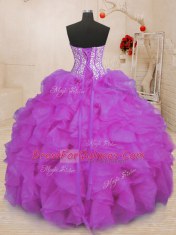 Ball Gowns Vestidos de Quinceanera Purple Sweetheart Organza Sleeveless Floor Length Lace Up