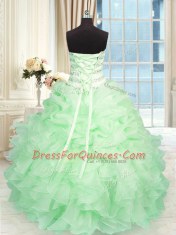 Sweetheart Sleeveless Organza Quinceanera Gowns Beading and Ruffles Lace Up