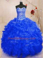 Flirting Sequins Floor Length Royal Blue Quince Ball Gowns Sweetheart Sleeveless Lace Up