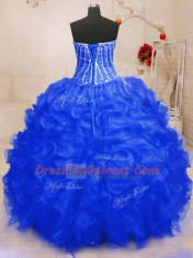 Flirting Sequins Floor Length Royal Blue Quince Ball Gowns Sweetheart Sleeveless Lace Up