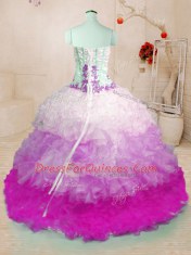 Great Multi-color Lace Up 15 Quinceanera Dress Beading and Appliques and Ruffles Sleeveless With Brush Train