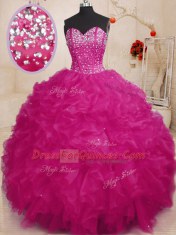 Excellent Sweetheart Sleeveless Lace Up 15th Birthday Dress Fuchsia Organza