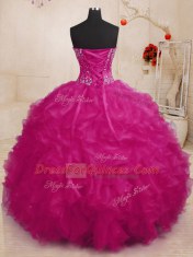 Excellent Sweetheart Sleeveless Lace Up 15th Birthday Dress Fuchsia Organza