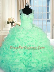 Floor Length Zipper Sweet 16 Quinceanera Dress Apple Green for Military Ball and Sweet 16 and Quinceanera with Beading and Ruffles