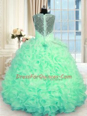 Floor Length Zipper Sweet 16 Quinceanera Dress Apple Green for Military Ball and Sweet 16 and Quinceanera with Beading and Ruffles
