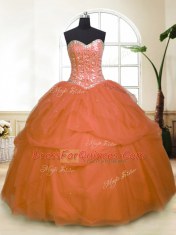 Glamorous Orange Quinceanera Gown Military Ball and Sweet 16 and Quinceanera and For with Sequins and Pick Ups Sweetheart Sleeveless Zipper