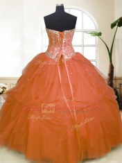 Glamorous Orange Quinceanera Gown Military Ball and Sweet 16 and Quinceanera and For with Sequins and Pick Ups Sweetheart Sleeveless Zipper
