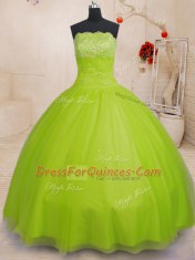 Fancy Yellow Green Sleeveless Floor Length Beading Lace Up Ball Gown Prom Dress