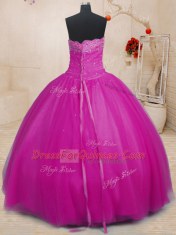 Shining Fuchsia Ball Gowns Tulle Strapless Sleeveless Beading Floor Length Lace Up 15 Quinceanera Dress