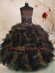 Graceful Multi-color Ball Gowns Beading and Ruffles Sweet 16 Dresses Lace Up Organza Sleeveless Floor Length