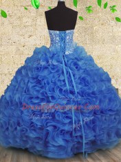Glittering Royal Blue Ball Gowns Organza Strapless Sleeveless Beading and Ruffles Floor Length Lace Up 15 Quinceanera Dress