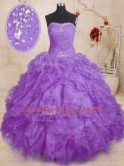 Lavender Lace Up Quinceanera Dresses Beading and Ruffles and Ruching Sleeveless Floor Length